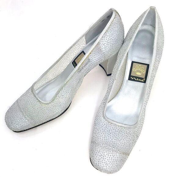 Nina Silver Glitter Sheer Side Square Toe Special Occasion Block Heel Shoes - Picture 2 of 15